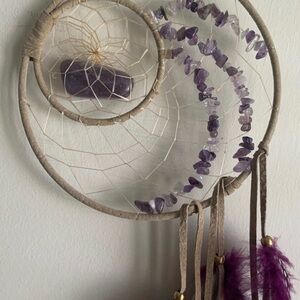 AMETHYST DREAM CATCHER LEATHER METAPHYSICAL AMETHYST GEMSTONES STONES